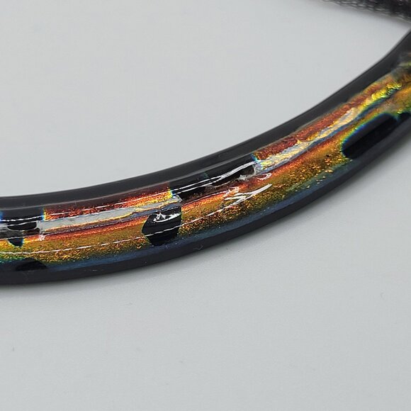 Curved Dichroic Fused Glass Pendant Gauze Double Strand Necklace 17" Signed TB - Picture 9 of 12